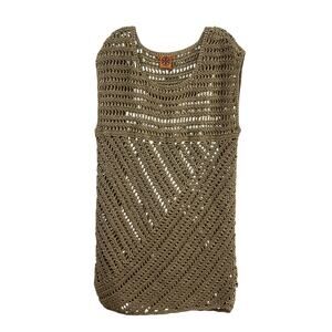 Tory Burch Brown / gold Crochet Knit Women's Shift Dress M Modal Preowned Short